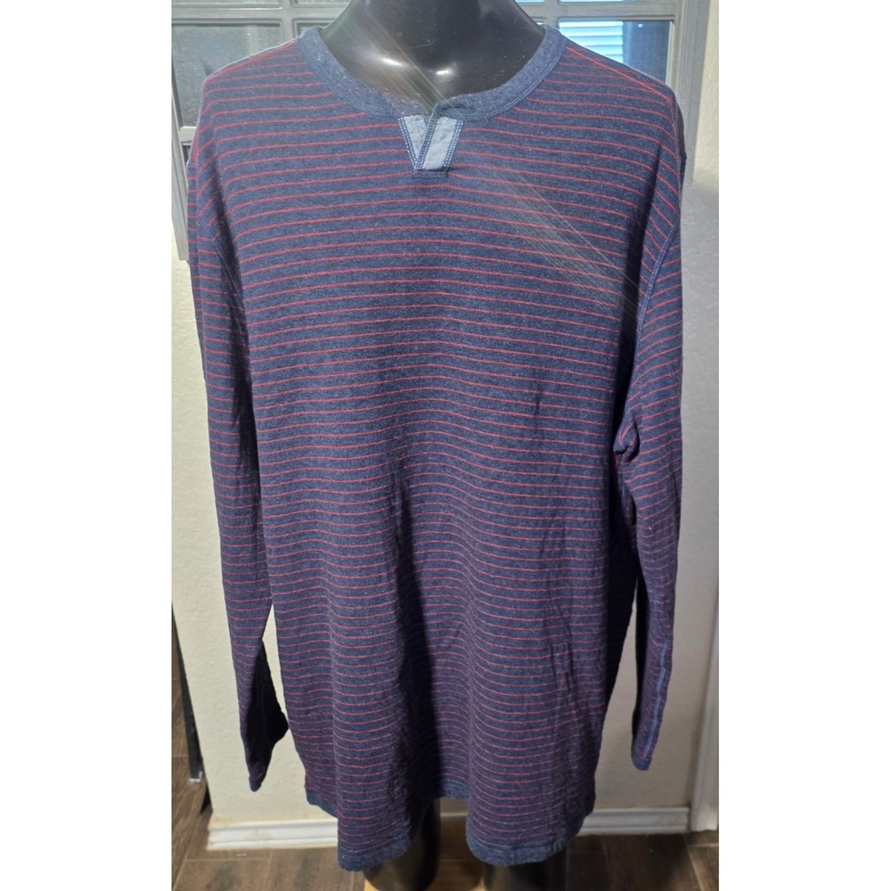 Tommy Bahama Mens Navy Blue Red Striped Long Sleeve Shirt Marlin Logo XL